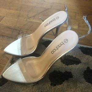 Clear strap heels with rhinestone ankle